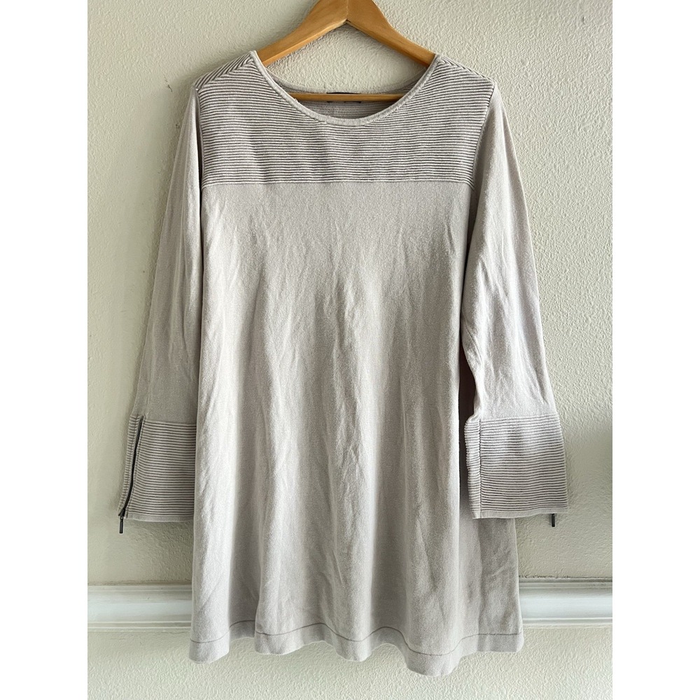 Alfani Knit Tunic Sweater Top Flare Sleeve Zip XL/2X Lagenlook Quiet Luxury